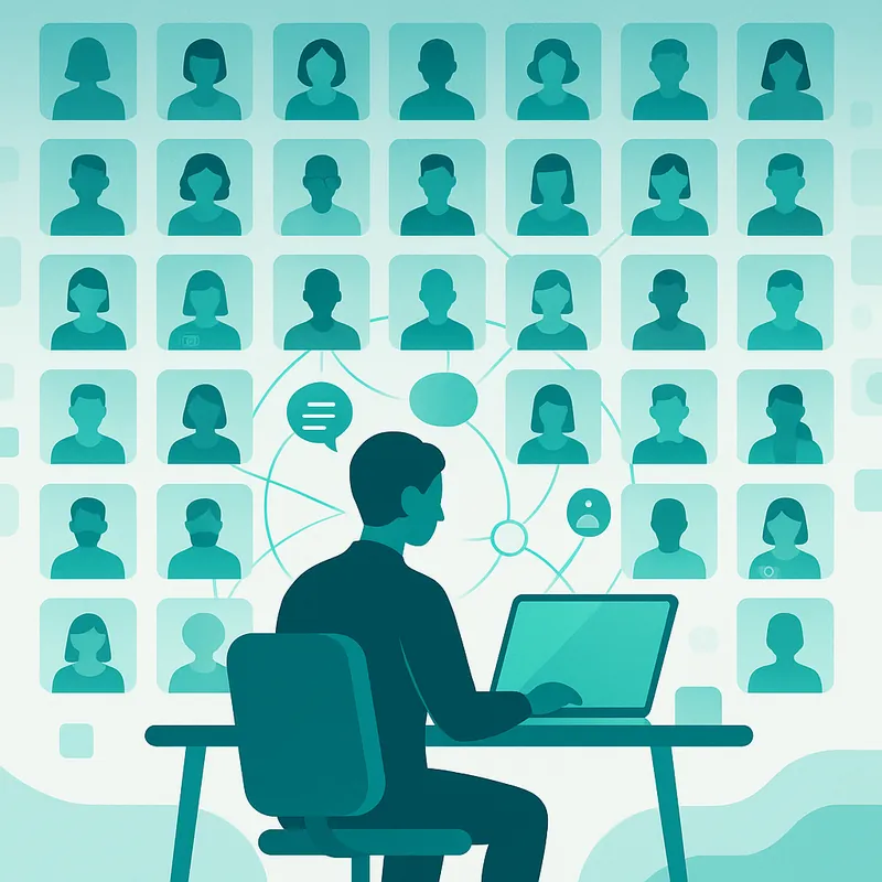 Illustration of a marketer using Changeable MRIS to consult hundreds of virtual buyer personas for market research.